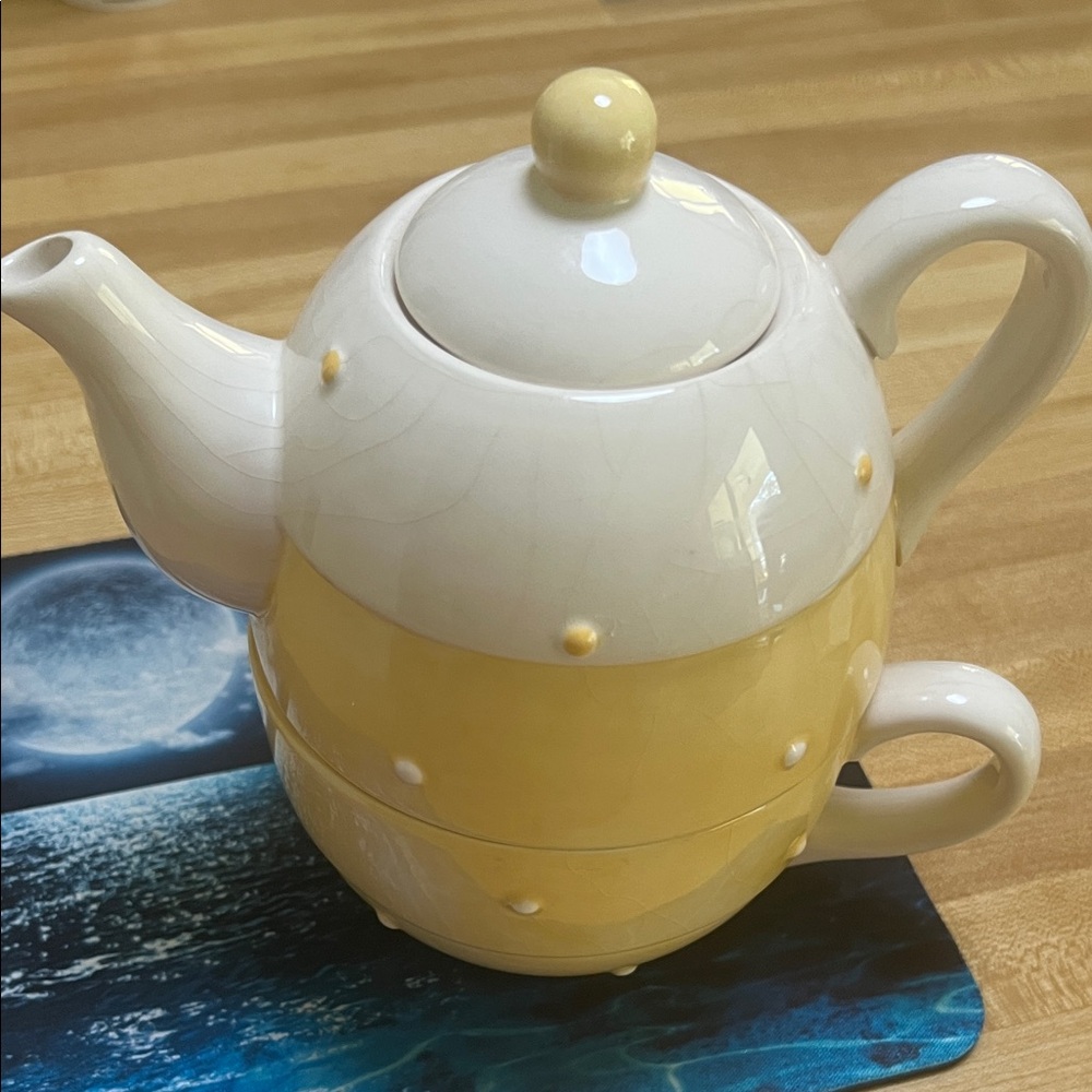 #0949+ Pacific Rim Vintage Hand Painted Yellow & Cream Teapot Set